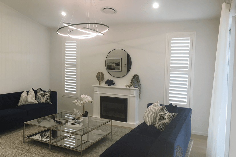 Waterproof PVC shutters in a modern Brisbane bathroom